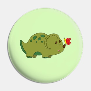 cute green triceratops dinosaur with little butterfly Pin