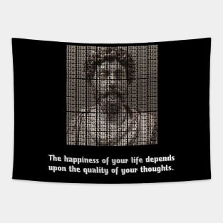 Stoic Marcus Aurelius With Quote About Happiness Tapestry