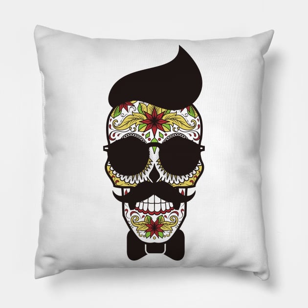 Sugar Skull Hipster Pillow by NiceIO