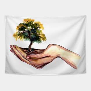 Tree Holding Tree Watercolor Tapestry