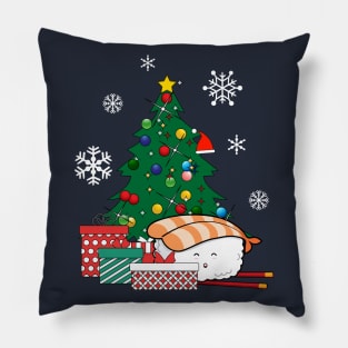 Happy Sushi Around The Christmas Tree Pillow