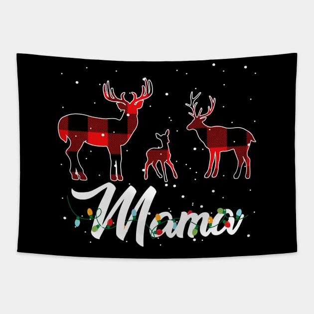 Mama Reindeer Plaid Pajama Shirt Family Christmas Tapestry by intelus