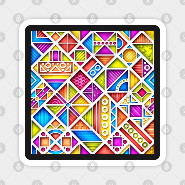 3d Colorful Geometric Pattern, Crazy Print Magnet by lissantee