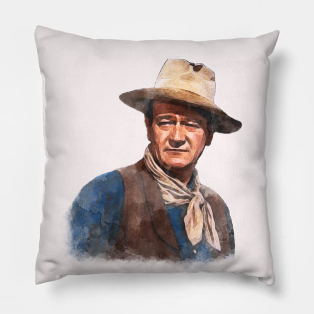 John Wayne "The Duke" - Watercolor Pillow by classicmovieart