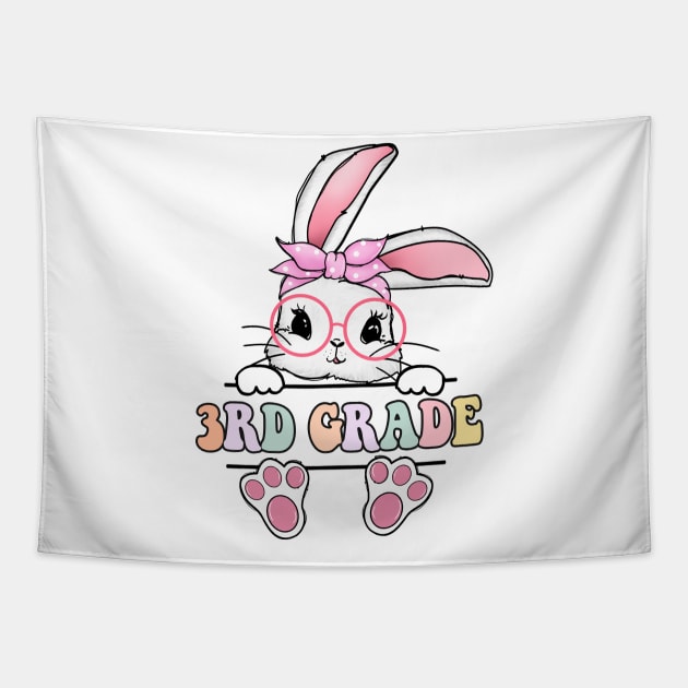 Vintage Happy Easter Bunny 3rd Grade Teacher For Girls Kids Tapestry by luxembourgertreatable