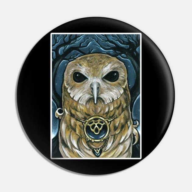 Owl Guardian of the Woods - White Outlined Version Pin by Nat Ewert Art