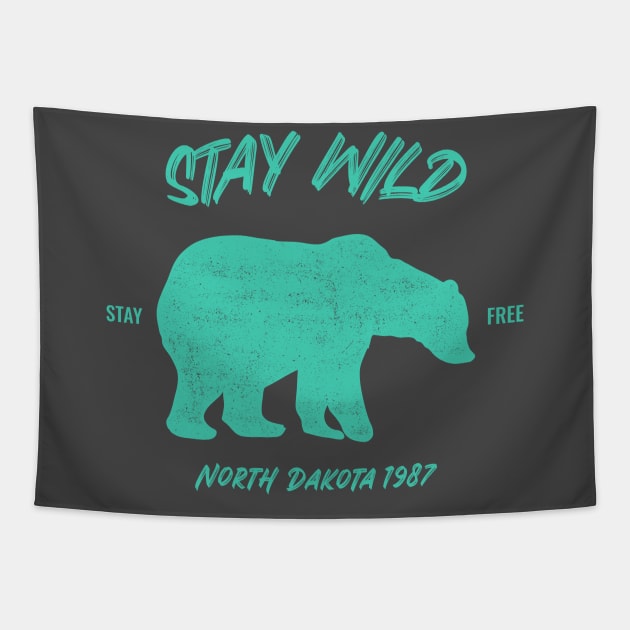 Stay Wild North Dakota Bear Tapestry by Tip Top Tee's
