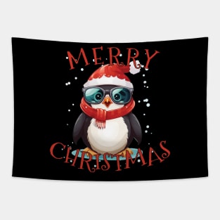 Cute litte christmas penguin with glasses and scarf Tapestry