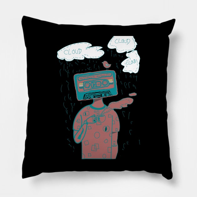 Nostalgia Mixing Tape Hand Drawn Pillow by Saestu Mbathi