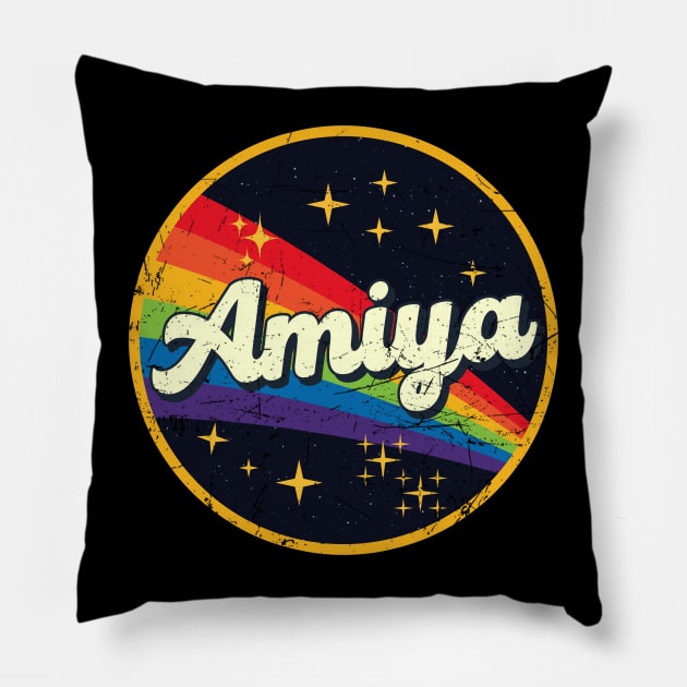 Amiya // Rainbow In Space Vintage Grunge-Style Pillow by LMW Art