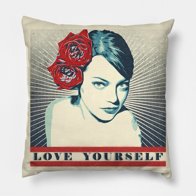 Emma Stone Obey Love Yourself Pillow by ptc96