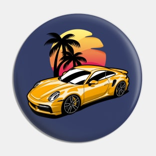 Yellow 911 Turbo S Palms Sunset Pin