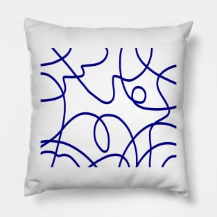 Line Art: Deep Blue on White Pillow