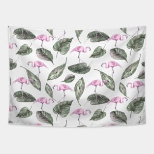 Watercolor Flamingo Tropical Pattern Tapestry