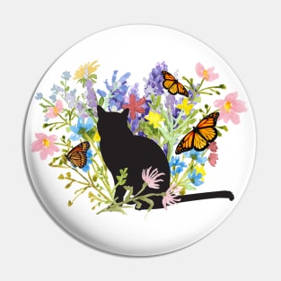 Flower Garden Kitty Cat Butterflies Pin