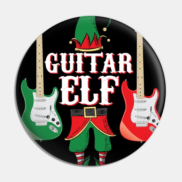 Guitar Elf - Christmas Gift Idea for Guitarists graphic print Pin by Vector Deluxe