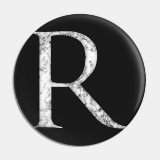 R in Roman White Marble Latin Alphabet Letter Sticker Pin