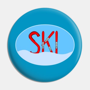 Ski Red Skis Snow In Oval Pin