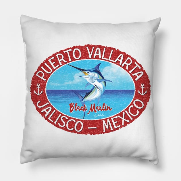 Puerto Vallarta, Jalisco, Mexico, Black Marlin Pillow by jcombs