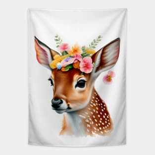 Cute Fawn with flowers Tapestry