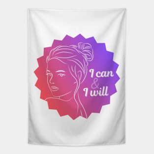 I Can & I Will (Pink Purple Woman Line Art) Tapestry