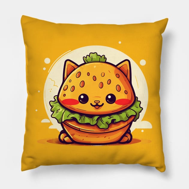 Catburger Kawaii Style Cat Burger Pillow by origato