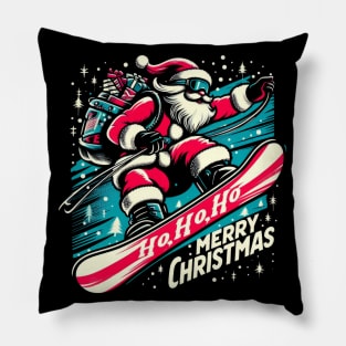 Santa Snowboard Christmas Pillow