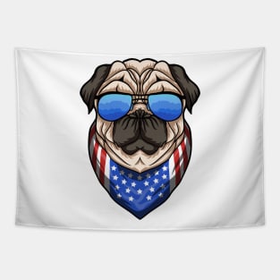 Cool American Pug Dog with Sunglasses Tapestry