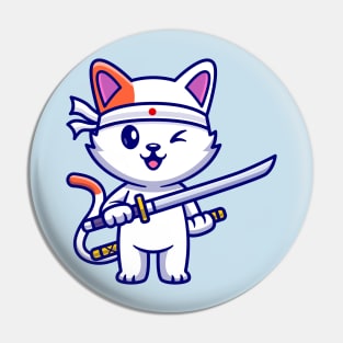 Cute Cat Holding Sword Katana Cartoon Pin