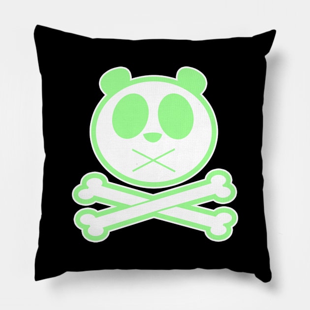 Panda Cross Bone - Green Pillow by adamzworld