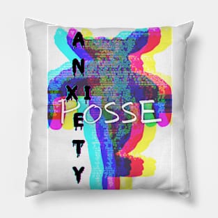 Anxiety Posse Collection-B&W Creature with Red and LIme Lettering Pillow