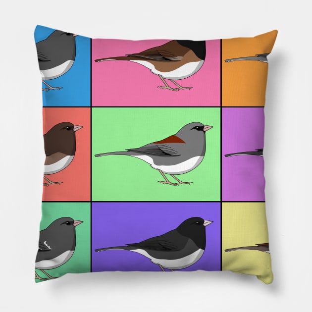Warhol Birds - Dark-eyed junco Pillow by Feathered Focus