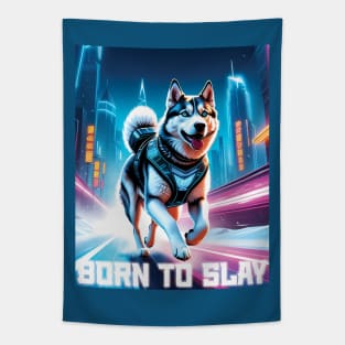 Born to Slay - Cyberpunk Husky Tapestry