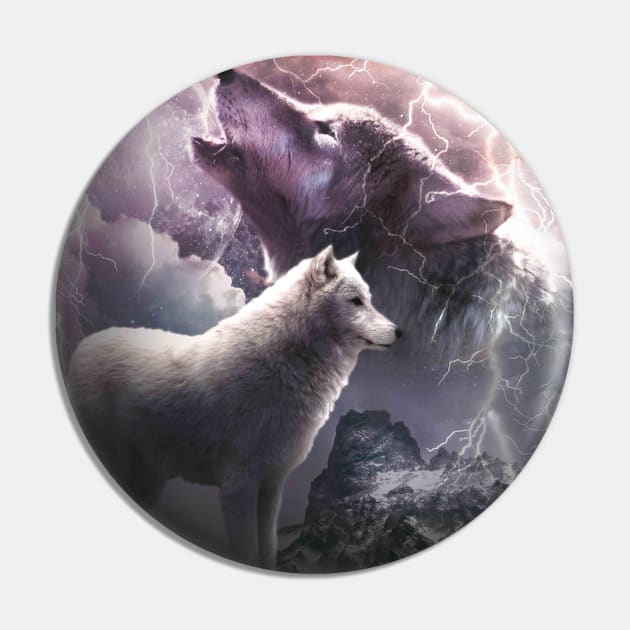 Lightning Wolf Howling At The Moon Pin by Random Galaxy