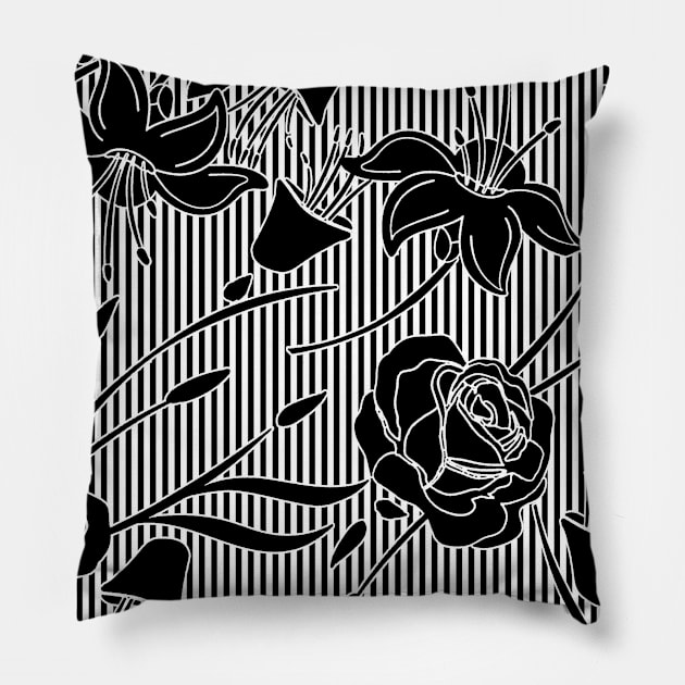 Monochrome Floral Pillow by ilhnklv