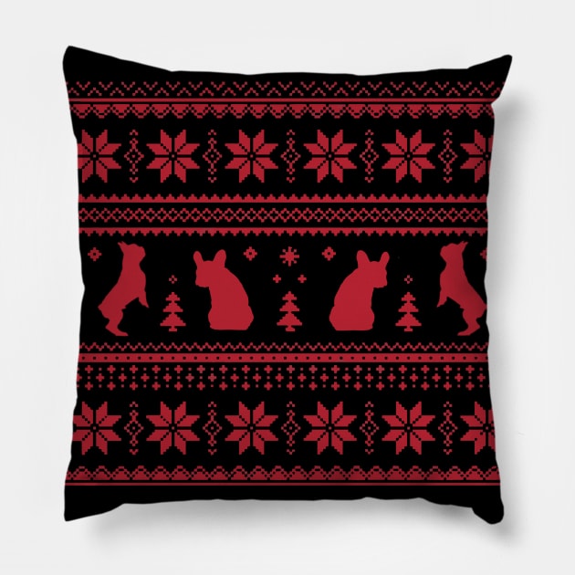 French Bulldog Frenchie, red Christmas sweater Pillow by Collagedream