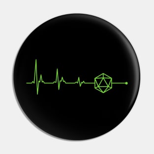 Polyhedral D20 Dice Heartbeat Tabletop RPG Gaming Pin