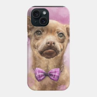 Painting of Cute Brown and Chihuahua With a Bowtie on Pink Background Phone Case