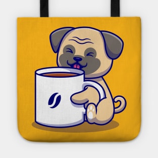 Cute Pug With Cup Of Coffee Tote