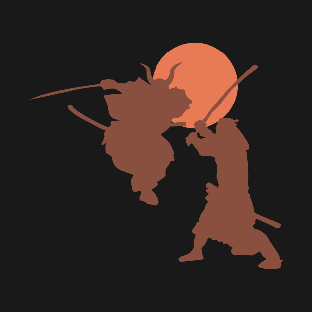 Silhouette Japanese Samurai Warriors Duel by oknoki