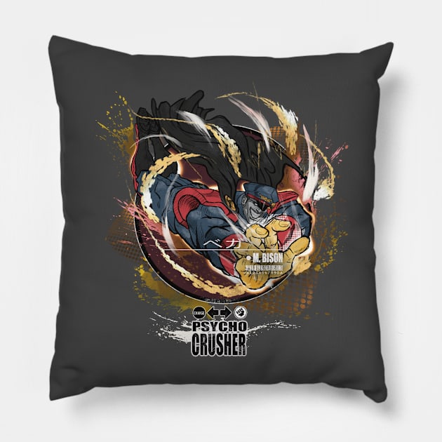 M. BISON: PSYCHO CRUSHER - NAVY/RED Pillow by JF Penworks