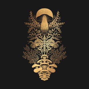 Mushroom forest damask gold T-Shirt