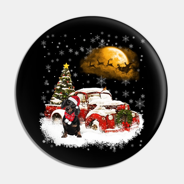 Red Truck Xmas Tree Black Dachshund Christmas Pin by Benko Clarence