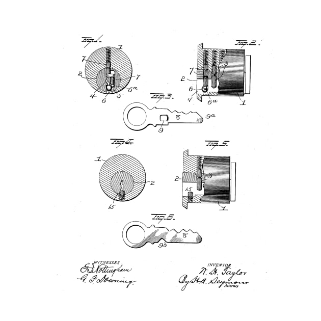 Key for pin tumbler locks Vintage Patent Drawing by skstring