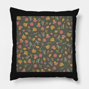 Sketchy Floral on Grey Green Pillow