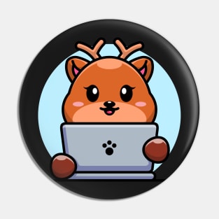 Cute deer with laptop cartoon design Pin