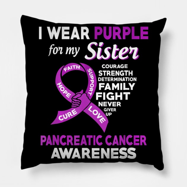 I Wear Purple for My Sister Pancreatic Cancer Pillow by LiFilimon