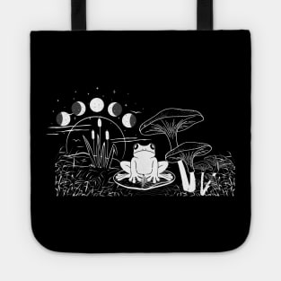 White Frog on the leaf Mushroom Moon Witchy shirt Tote