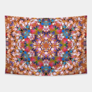 Dot Mandala Orange Blue Pink and White Tapestry