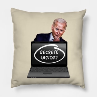 Thinking Biden, Laptop, "SECRETS INSIDE?" On Screen Pillow